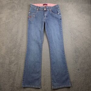 Y2K Fetish Jeans Womens 11/12 Flare Blue Denim Pants Stretch Bootcut Embroidered
